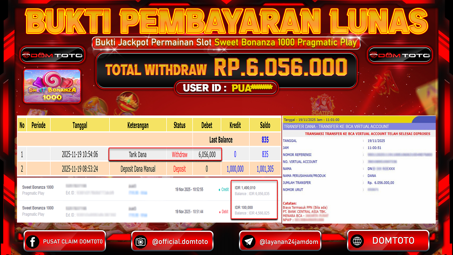 JACKPOT SLOT Sweet Bonanza 1000 Pragmatic Play 19 NOVEMBER 2025